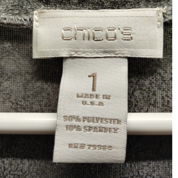 Chico's Size Medium (1) Velvet Gray Silver Abstract Geometric 3/4 Sleeves Top - Picture 3 of 3